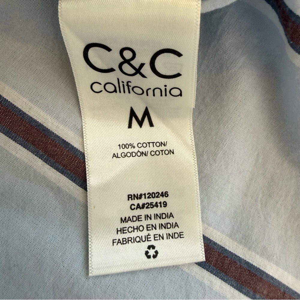 C & C California | NWT 100% Blue and Brown Stripe 100% Cotton Button Down Shirt - Picture 7 of 9